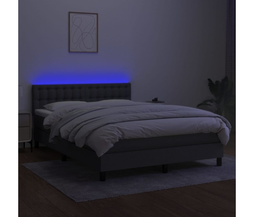 Cama box spring colchón y luces LED tela gris oscuro 140x200 cm