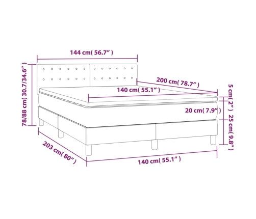 Cama box spring colchón y luces LED tela gris oscuro 140x200 cm