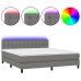 Cama box spring colchón y luces LED tela gris oscuro 160x200 cm