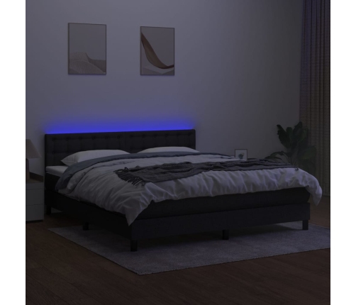 Cama box spring colchón y luces LED tela negro 160x200 cm