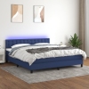 Cama box spring colchón y luces LED tela azul 160x200 cm