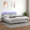 Cama box spring colchón y luces LED tela gris claro 180x200 cm