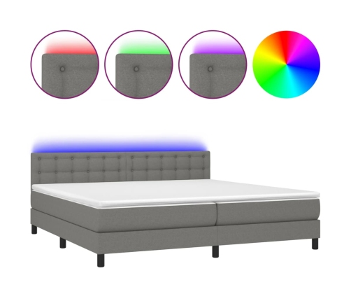 Cama box spring colchón y luces LED tela gris claro 200x200 cm