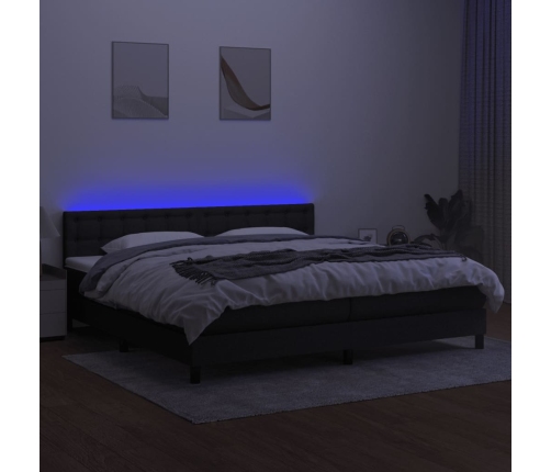 Cama box spring colchón y luces LED tela negro 200x200 cm