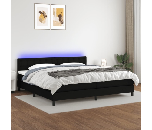 Cama box spring colchón y luces LED tela negro 200x200 cm