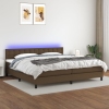 Cama box spring colchón luces LED tela marrón oscuro 200x200 cm