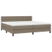 Cama box spring colchón y luces LED tela gris taupe 200x200 cm