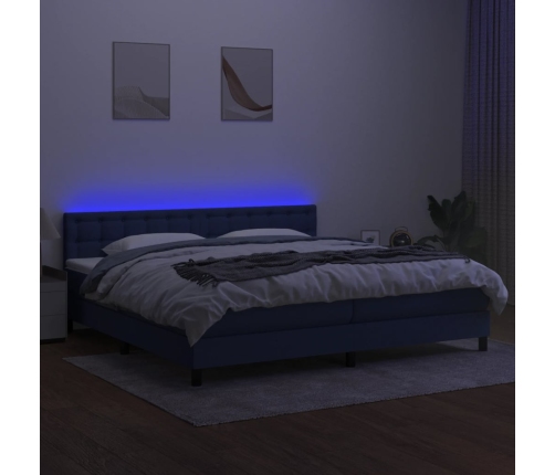 Cama box spring colchón y luces LED tela azul 200x200 cm