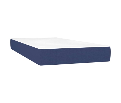 Cama box spring colchón y luces LED tela azul 200x200 cm