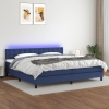 Cama box spring colchón y luces LED tela azul 200x200 cm