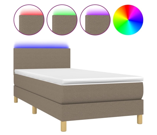 Cama box spring colchón y luces LED gris taupe 80x200 cm