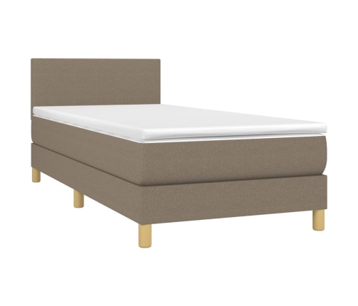 Cama box spring colchón y luces LED gris taupe 80x200 cm