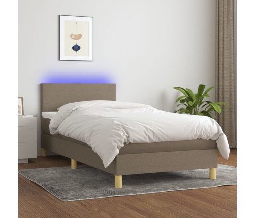 Cama box spring colchón y luces LED gris taupe 80x200 cm