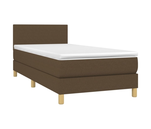 Cama box spring colchón y luces LED tela marrón oscuro 90x190cm