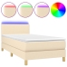 Cama box spring colchón y luces LED tela color crema 90x190 cm