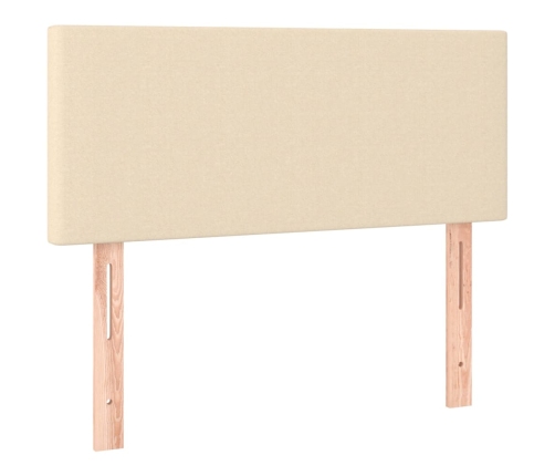 Cama box spring colchón y luces LED tela color crema 90x190 cm
