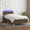 Cama box spring colchón y luces LED tela marrón oscuro 90x200cm