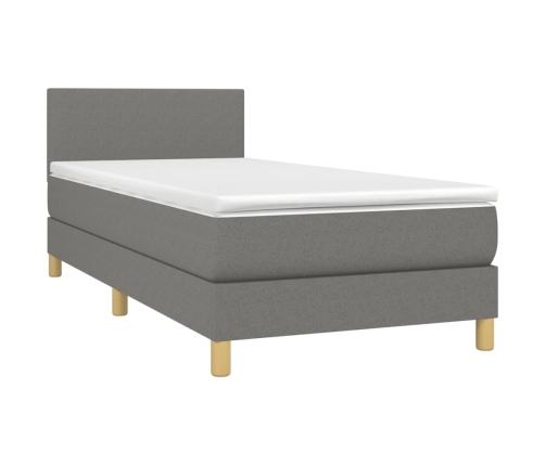 Cama box spring colchón y luces LED tela gris oscuro 100x200 cm