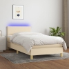 Cama box spring colchón y luces LED tela crema 100x200 cm