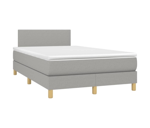 Cama box spring con colchón tela y LED gris claro 120x200 cm