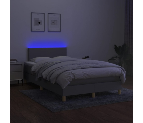 Cama box spring con colchón tela y LED gris claro 120x200 cm