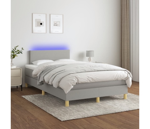 Cama box spring con colchón tela y LED gris claro 120x200 cm