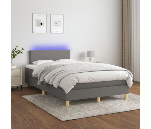 Cama box spring con colchón y LED tela gris oscuro 120x200 cm