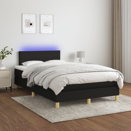 Cama box spring con colchón LED tela negro 120x200 cm