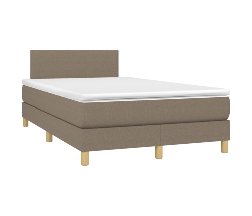 Cama box spring con colchón y LED tela gris taupe 120x200 cm