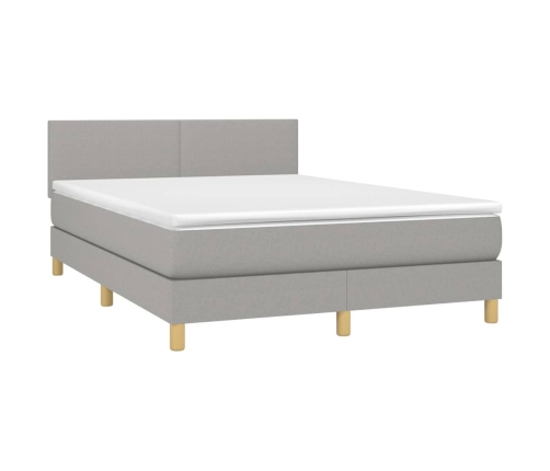 Cama box spring colchón y luces LED tela gris claro 140x190 cm