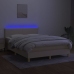 Cama box spring colchón y luces LED tela crema 140x190 cm