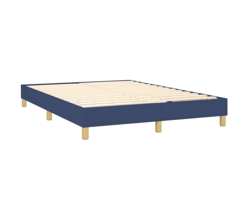 Cama box spring colchón y luces LED tela azul 140x190 cm