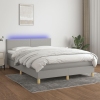 Cama box spring colchón y luces LED tela gris claro 140x200 cm