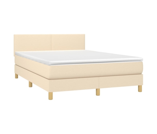 Cama box spring con colchón y LED tela crema 140x200 cm