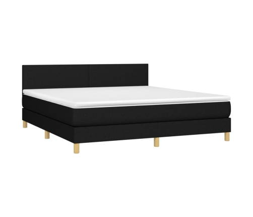 Cama box spring con colchón LED tela negro 160x200 cm