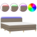 Cama box spring con colchón LED tela gris taupe 160x200 cm