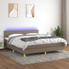 Cama box spring con colchón LED tela gris taupe 160x200 cm