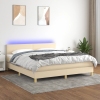 Cama box spring con colchón y LED tela crema 160x200 cm