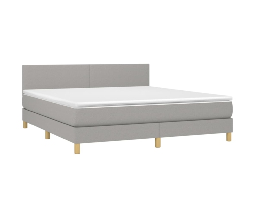 Cama box spring con colchón tela y LED gris claro 180x200 cm