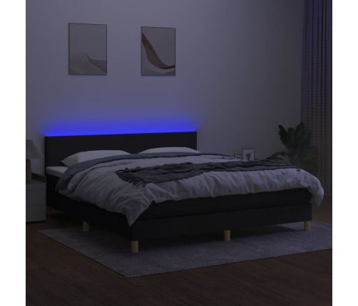 Cama box spring con colchón LED tela negro 180x200 cm