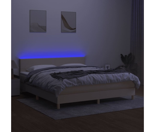 Cama box spring con colchón y LED tela crema 180x200 cm