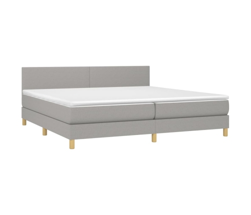 Cama box spring con colchón tela y LED gris claro 200x200 cm