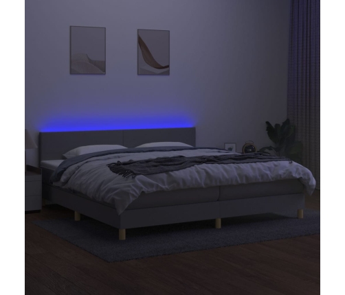 Cama box spring con colchón tela y LED gris claro 200x200 cm