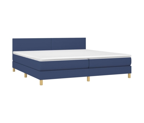 Cama box spring con colchón y LED tela azul 200x200 cm