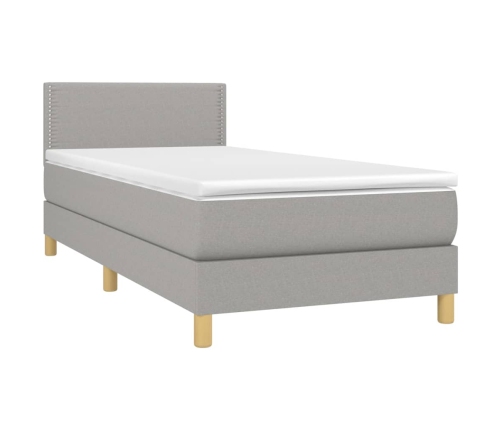 Cama box spring con colchón tela y LED gris claro 80x200 cm