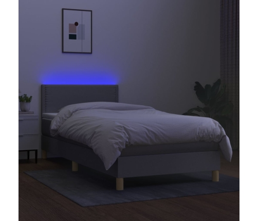 Cama box spring con colchón tela y LED gris claro 80x200 cm