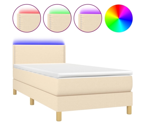 Cama box spring con colchón y LED tela crema 80x200 cm