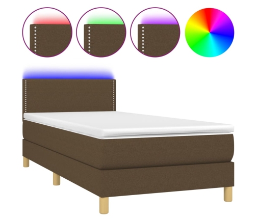 Cama box spring con colchón LED tela marrón oscuro 90x190 cm