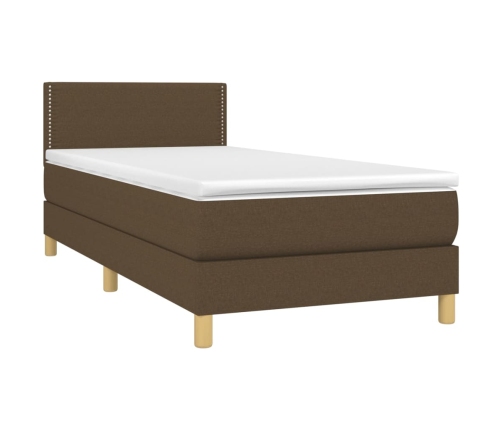 Cama box spring con colchón LED tela marrón oscuro 90x190 cm