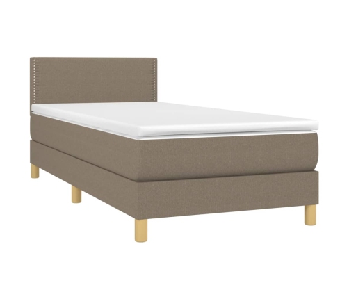 Cama box spring con colchón LED tela gris taupe 90x190 cm